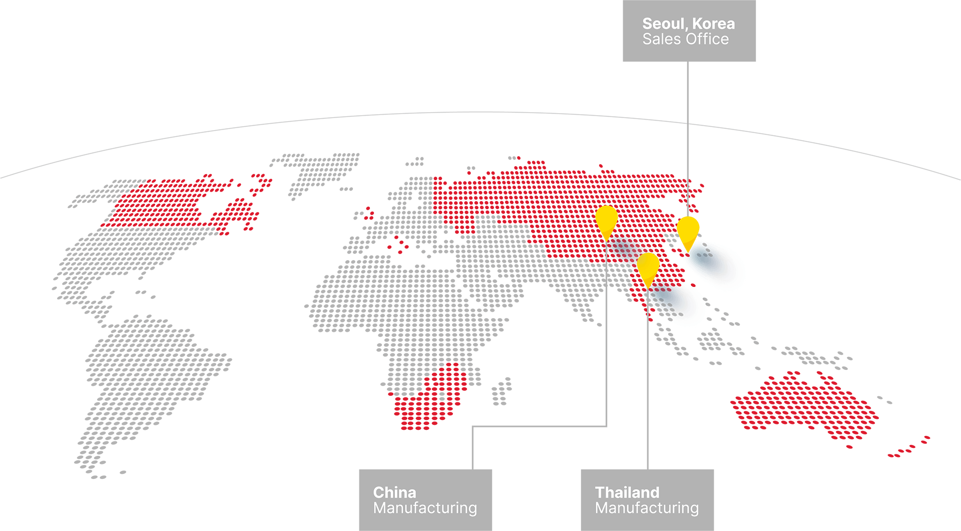World map with pins marking company locations